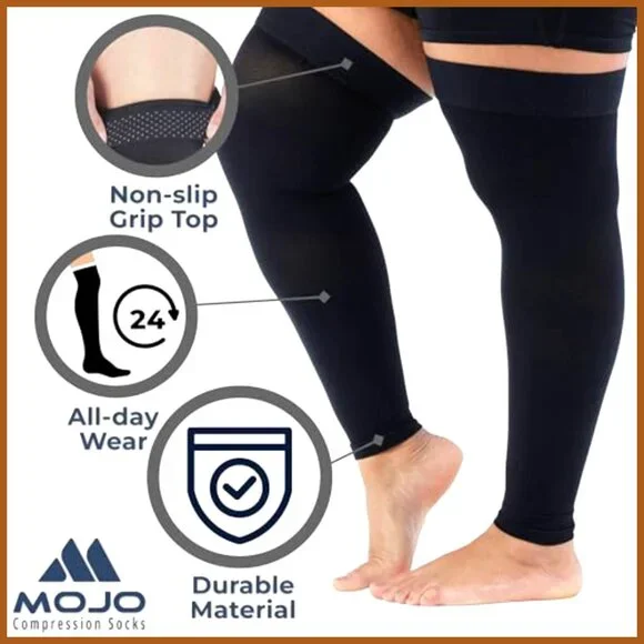20-30mmHg Compression Thigh-Hi Leg Sleeves with Grip Top